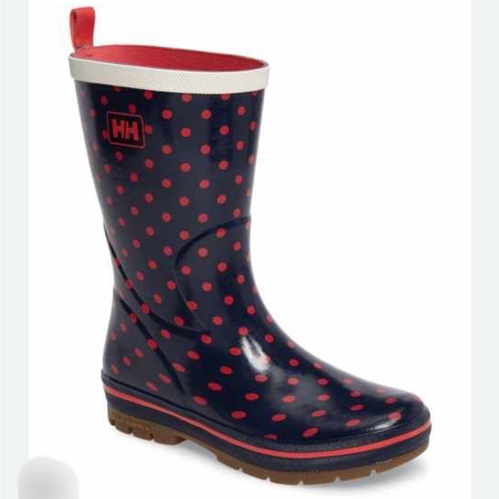 Helly Hansen Midsund Rain boots Navy and Red Polka Dot